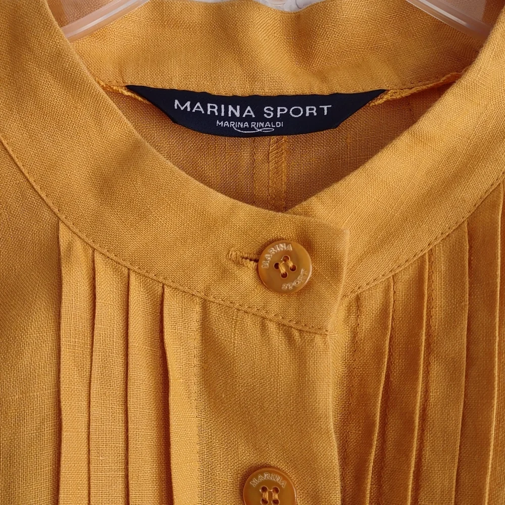 ‼️SOLD‼️ MARINA RINALDI Size US 12 Top 100% Linen Mango-Yellow Shirt Dress - Picture 3 of 16